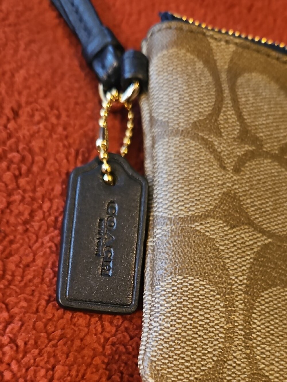 Coach Tan Signature Wristlet with Blue & Teal Green Stripes - Picture 2 of 6